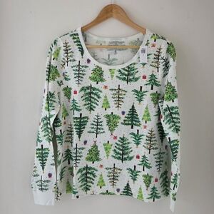 Women's Old Navy Tree Print Shirt NWT Size Large Christmas Holiday Waffle